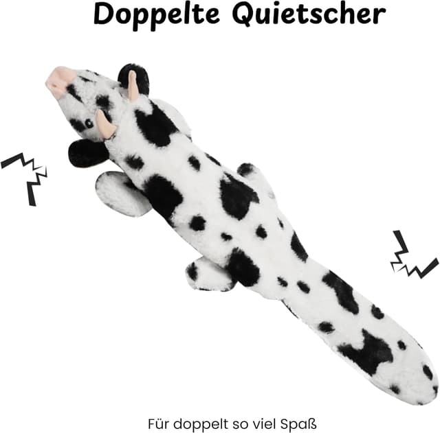 Detalle 2 de Nocciola 2er-Set Hundespielzeug ohne Füllung mit Quietscher – Kuh & Reh