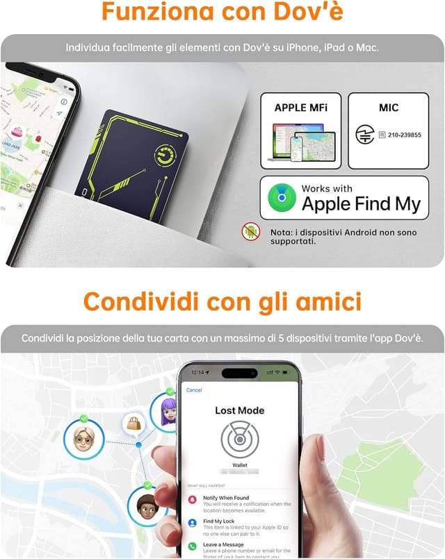 Thumbnail 6 de NOVOO Air Tag Card Wallet Tracker Card sottile (1,6 mm) per portafoglio e bagagli