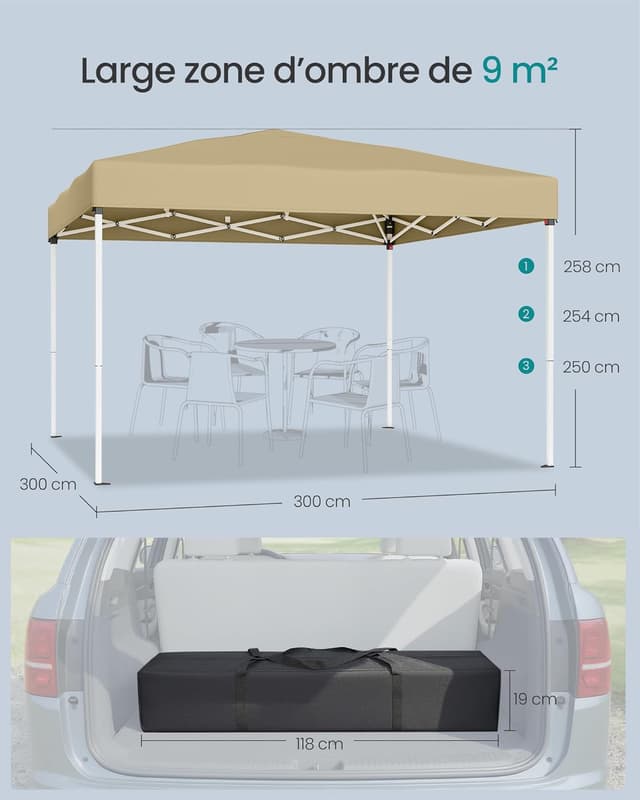 Thumbnail 4 de SONGMICS Tonnelle 3 x 3 m Chapiteau Pliable Beige