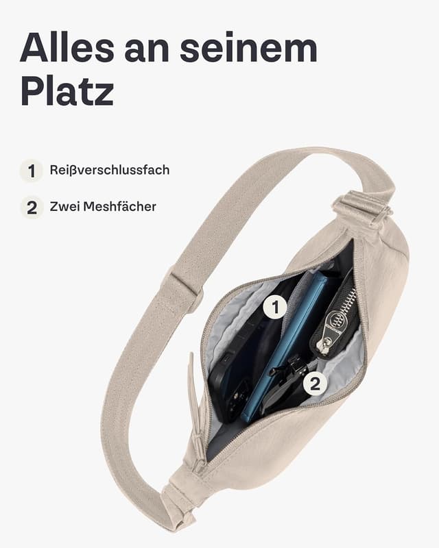 Detalle 2 de Johnny Urban Kaia Small Crossbody Bag Halbmond Beige – kompakte Bauchtasche mit verstellbarem Gurt