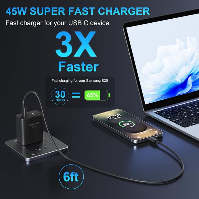 Detalle 1 de 36W 2Pack Super Fast USB-C Charger 6FT