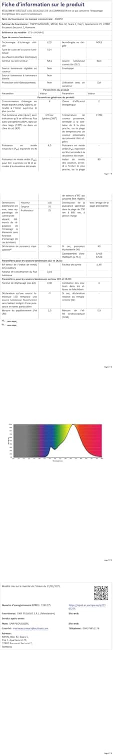 Detalle 2 de Lot de 12 ampoules LED filament LVWIT 4W C35 E14 (blanc chaud 2700K) – équivalent halogène 40W, 470 lumens