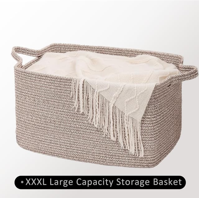 Thumbnail 6 de Large Foldable Woven Cotton Laundry Basket with Handles (55 × 38 × 30cm) – Brown