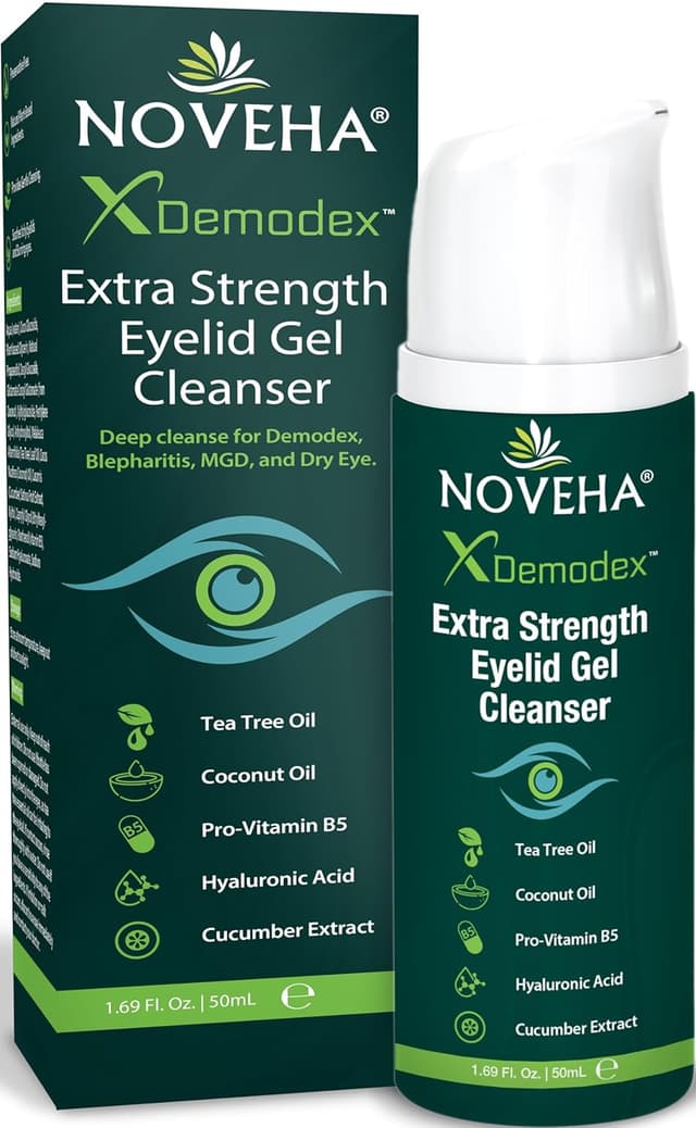 Detalle de NOVEHA Demodex Extra Strength Eyelid Gel Cleanser (50mL) for Demodex, MGD & Dry Eye