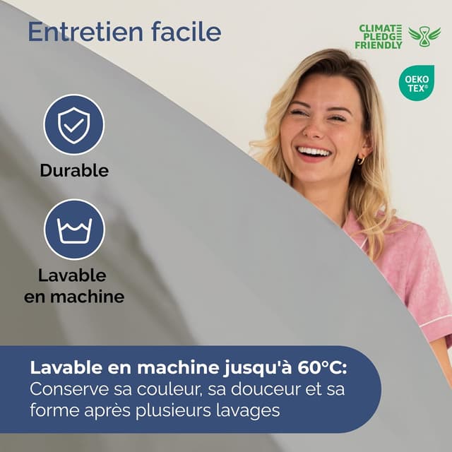 Detalle de CGK Unlimited Drap-housse 160x200 cm en coton jersey extensible, gris clair (hauteur jusqu’à 30 cm)