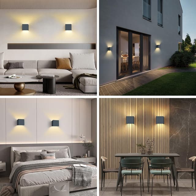 Detalle de vatato LED-Wandleuchte (2er-Set) 12 W, 3000 K Warmweiß, Aluminium, IP54 – einstellbarer Lichtstrahl (Anthrazit RAL 7016)