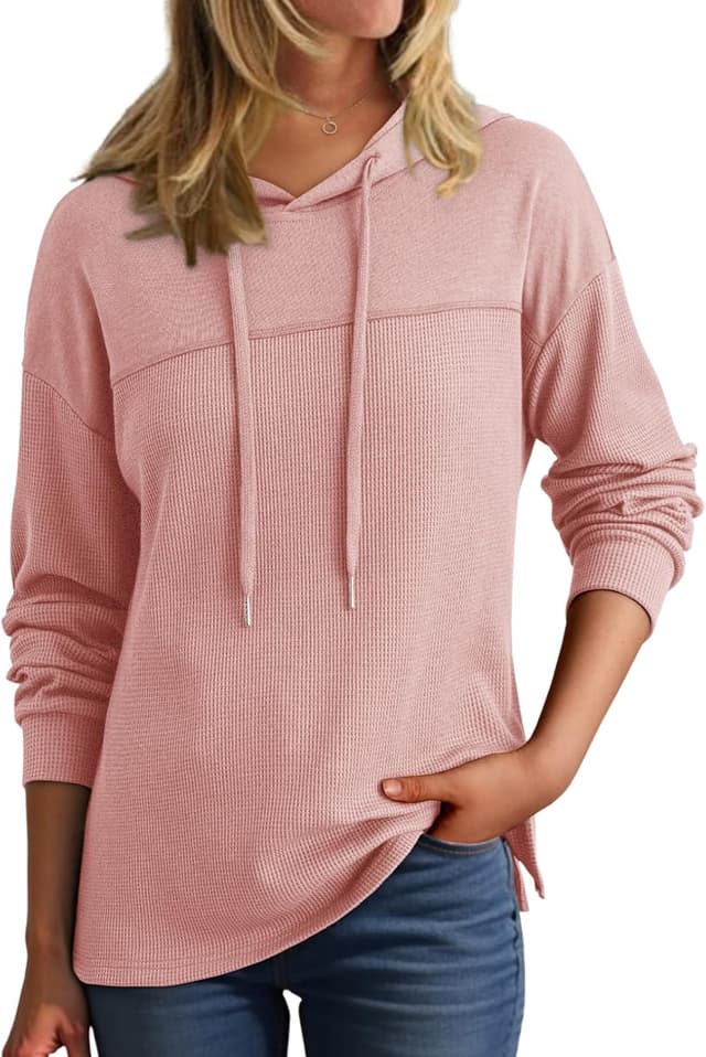 Detalle de Dokotoo Damen Kapuzenpullover Hoodie Langarm aus Waffelstrick mit Taschen – einfarbig, S bis XXL