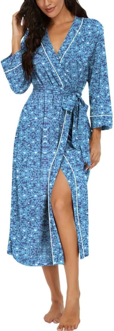 Detalle 2 de PrinStory Damen Bademantel leichter Kimono mit 3/4-Ärmeln