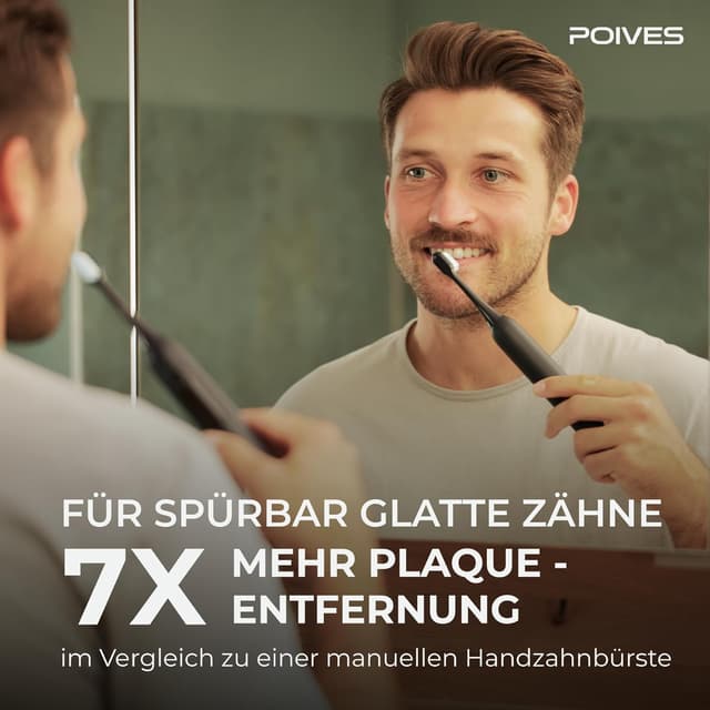 Detalle de POIVES P1 Pro Schallzahnbürste mit Drucksensor – Bestnote „sehr gut“, 4 Jahre Garantie