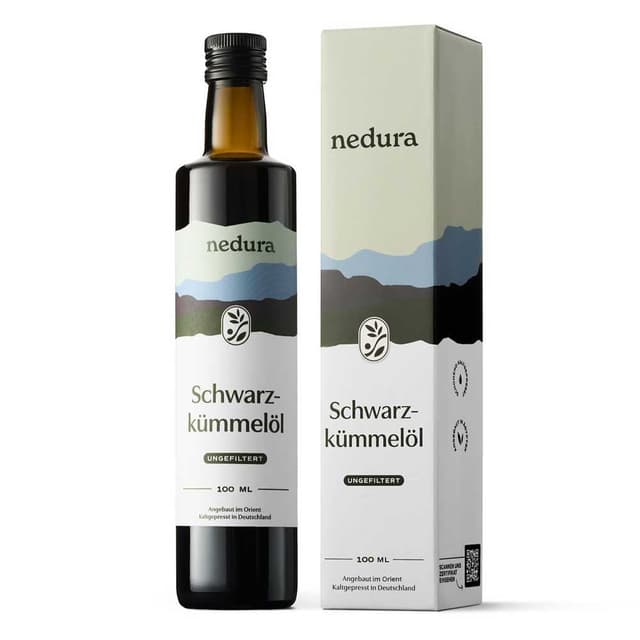 Detalle de nedura® Schwarzkümmelöl kaltgepresst (ungefiltert) 100 ml – 100% naturrein