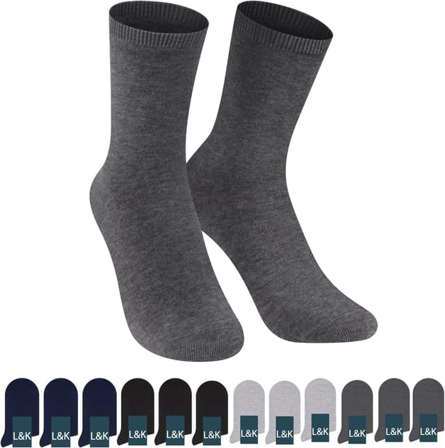 Detalle de L&K-II calzini lunghi uomo e donna 12/24 paia in cotone bianchi e neri 92216