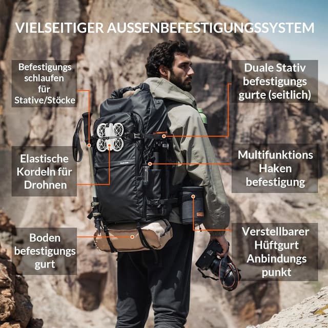 Detalle de TARION Xprober Rolltop Kamerarucksack (35L) wasserdicht mit 16-Zoll-Laptopfach