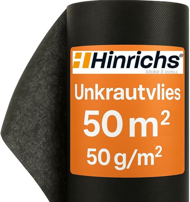 Detalle de Hinrichs Unkrautvlies 50 m – wasserduchlässige Unkrautfolie (50 g/m²) gegen Unkraut