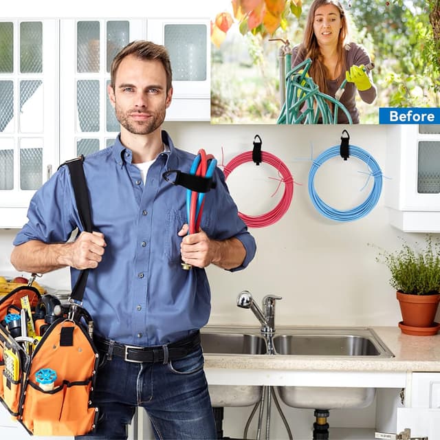 Detalle de Verlängerungskabel-Organizer & Aufhänger – 6er Set flexible Klettbänder mit Dreieckschnalle