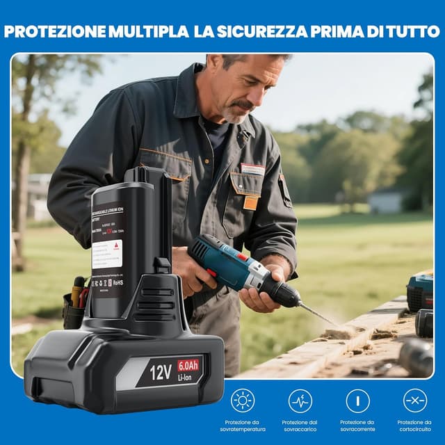 Detalle 2 de HTongD Batteria di ricambio 12 V 6,0 Ah agli ioni di litio (2 pezzi) compatibile con Bosch BAT420 e serie 12V