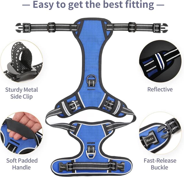 Detalle 2 de HEELE Dog Harness Medium No-Pull Vest Harness with Soft Padded Handle, Reflective Strips (Blue, M)