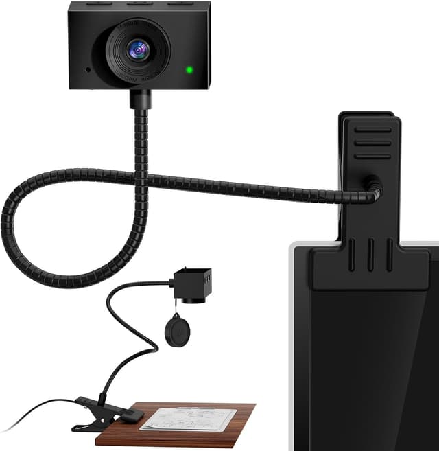 Detalle de Webcam for PC (USB) with Adjustable Gooseneck, 1080P Manual Focus & Noise-Cancelling Mic (Black)
