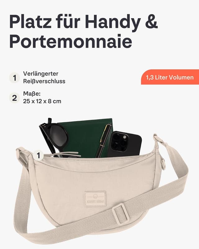 Detalle 2 de Johnny Urban Kaia Small Crossbody Bag Halbmond Beige – kompakte Bauchtasche mit verstellbarem Gurt