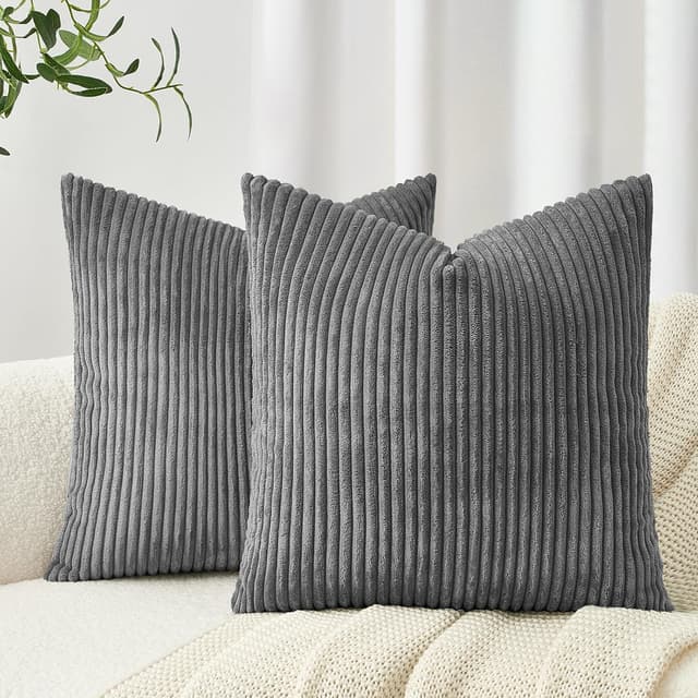 Detalle de Topfinel Kissenbezüge im 2er-Set 60x60 Dunkelgrau Kordsamt mit Streifenmuster