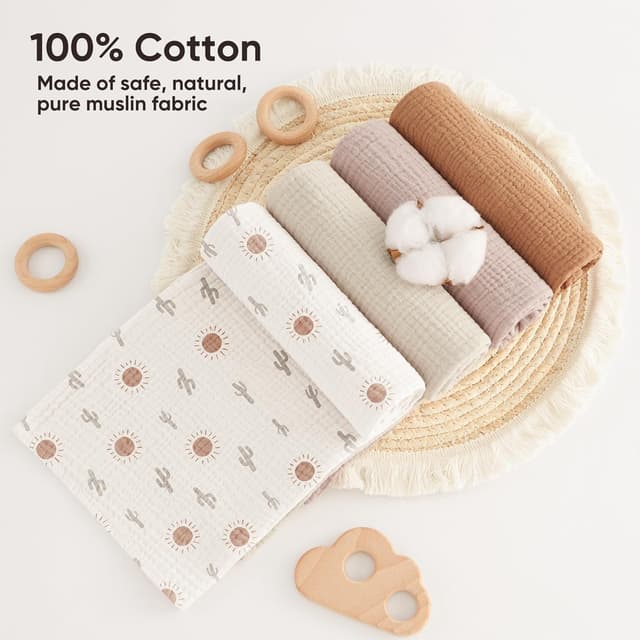 Detalle de bearmoss Muslin Squares Cotton Baby Burp Cloths & Washcloths 60x60cm (4 Pack) – Sunshine