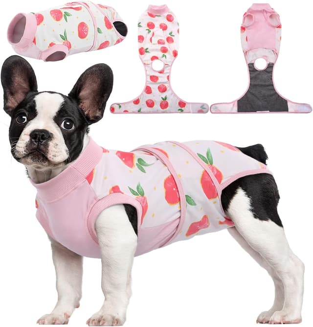 Detalle de Kuoser Dog Surgery Recovery Suit (Peach Powder) – soft recovery onesie alternative to a cone
