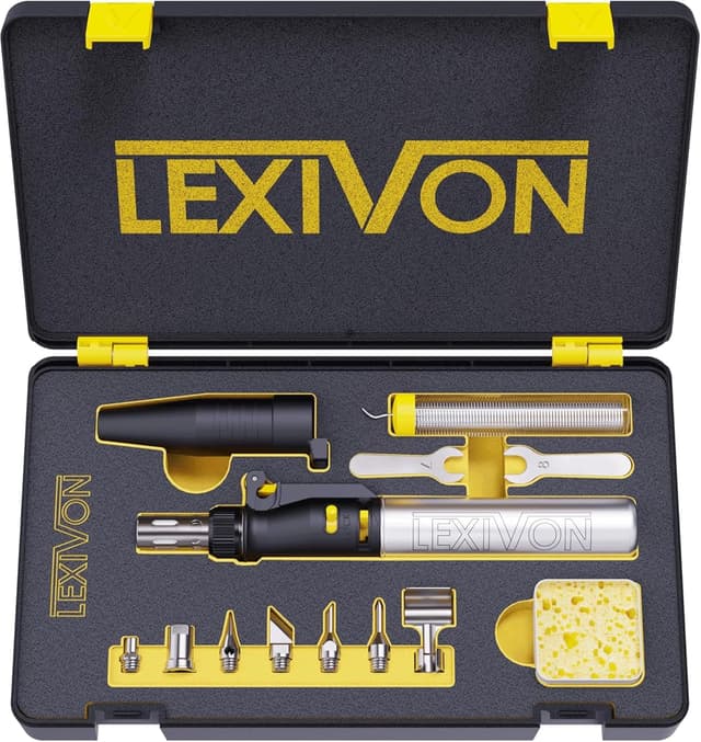 Detalle de LEXIVON LX-770 Kit saldatore a butano senza fili, set multiuso con autoaccensione e fiamma regolabile (set di 7 punte)