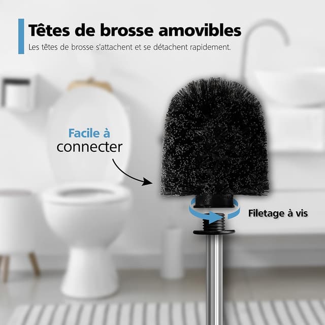 Detalle de Nirox : lot de 4 brosses WC avec manches en acier inoxydable (diamètre de tête 8 cm)