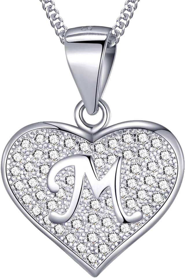 Detalle de MASADA collana in argento 925 con iniziale a forma di cuore e zirconi, catena 46 cm