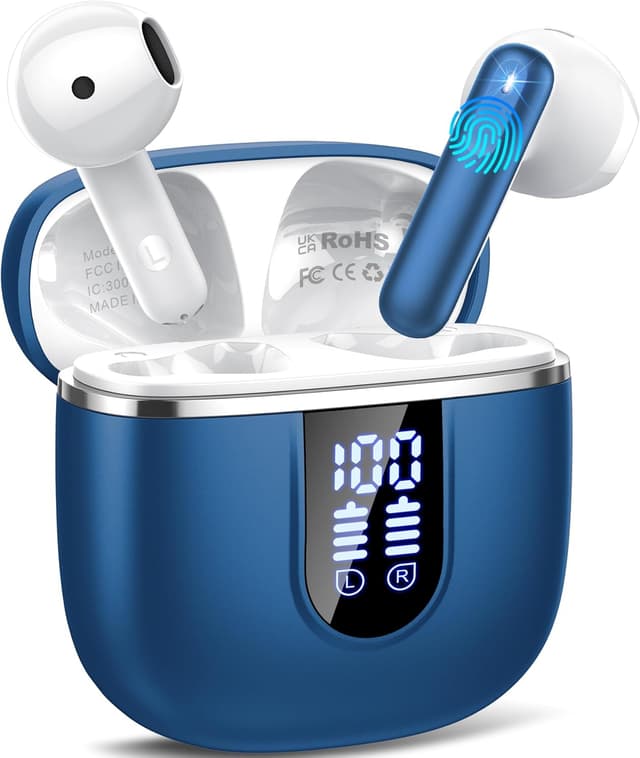 Detalle de Écouteurs Bluetooth sans fil Bluetooth 5.4 avec 4 micros ENC, réduction de bruit et autonomie jusqu’à 40 h (USB‑C) – Bleu