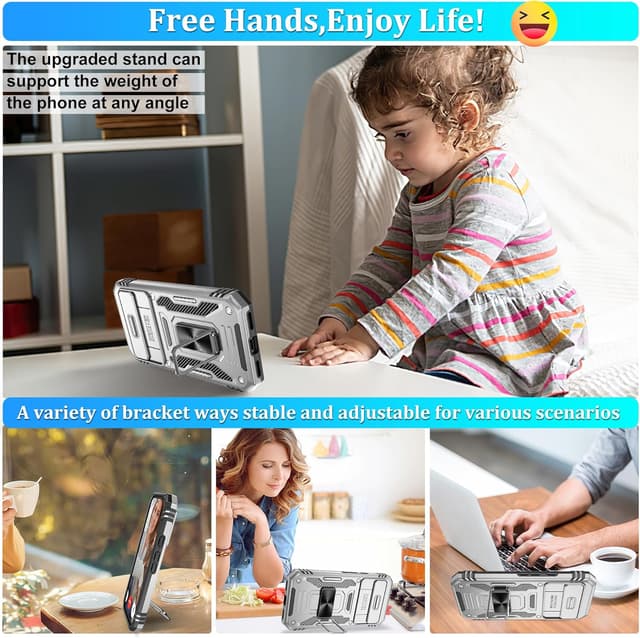 Thumbnail 6 de Jshru Shockproof Case for Google Pixel 8a with 2-Pack Screen Protector (Grey) + Ring Stand