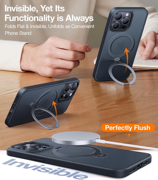 Detalle de TORRAS Ostand Spin 360° Magnetic Stand Case for iPhone 15 Pro (MagSafe-compatible, Spin-Black)