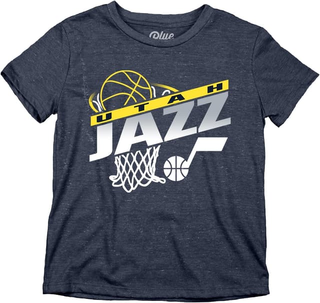Detalle de Blue 84 Utah Jazz Youth Tri-Blend T-Shirt (Hoop Team Color) — Officially Licensed Unisex Kids