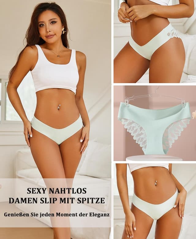 Detalle de READY TO LOVE Seamless Slip Damen mit Spitze – 6er Pack Hipster-Unterhosen
