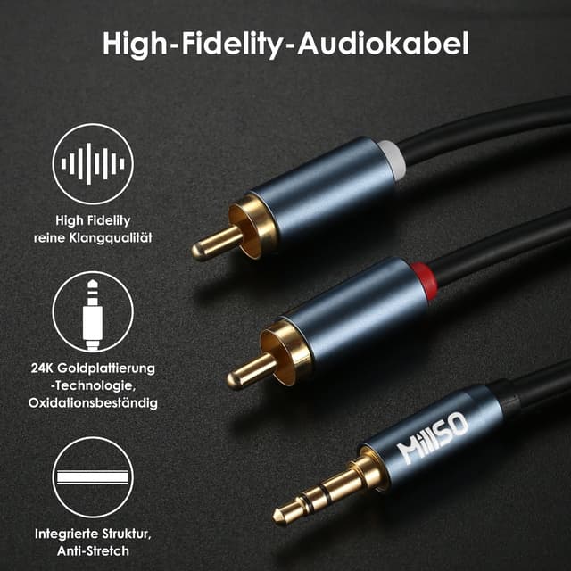 Detalle 2 de MillSO 3.5mm to 2x RCA audio cable 10m