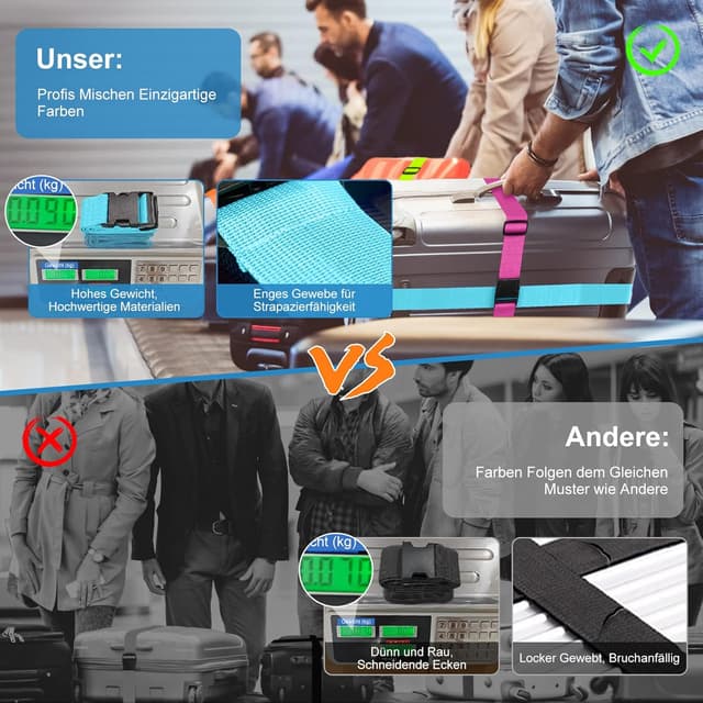 Detalle 1 de Koffergurte 4er-Set Kofferband mit Namensschild