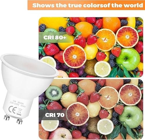 Detalle de YIIFELL Pack de 12 bombillas LED GU10 de 5W (50W equivalente), 3000K blanco cálido, 400 lúmenes y 120°