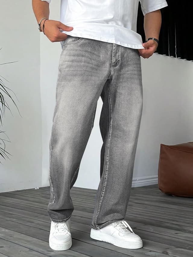 Detalle de JMIERR Herren Baggy Jeans aus Baumwolle mit Stretch – Vintage Loose Fit Weite Jeans Hose