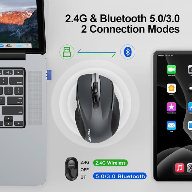 Detalle 2 de TECKNET Bluetooth Mouse 4800 DPI, 30‑month battery life 🖱