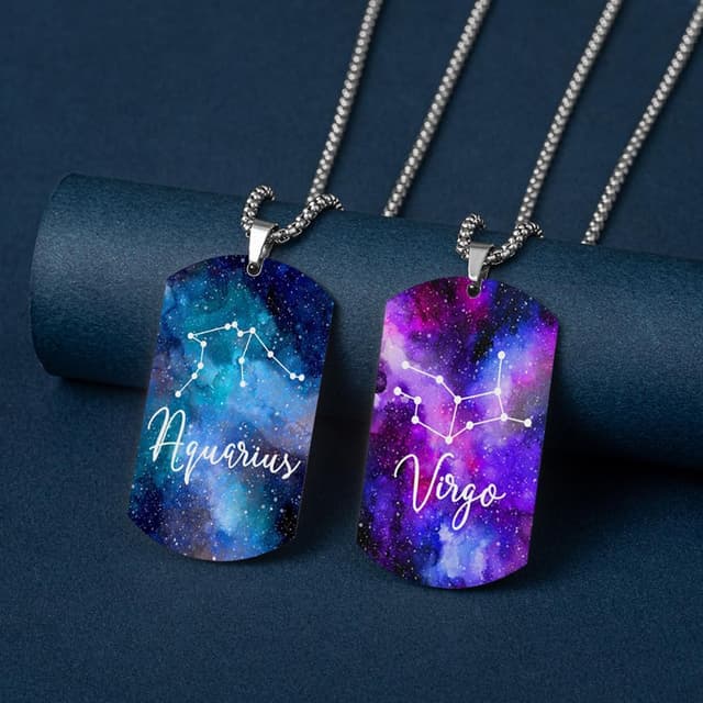 Detalle de Caimeytie Edelstahl-Halskette für Männer mit 12 Konstellationen: mehrfarbige Sternenhimmel-Anhänger (Geschenkverpackung)