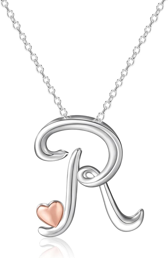 Detalle de Collier Mesovor avec initiale en argent et cœur en or rose pour femme