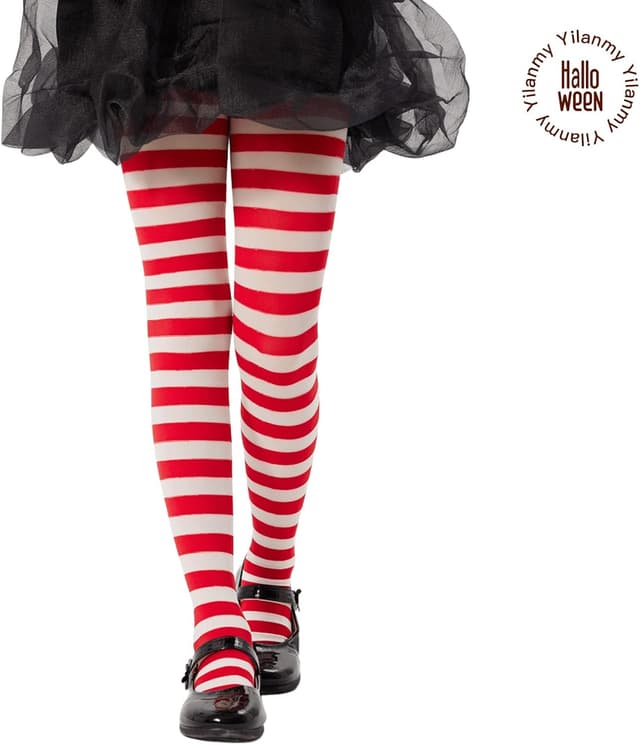 Detalle 2 de Yilanmy Mädchen Strumpfhose gestreift – bunte Kinder-Strumpfhose blickdicht für Halloween & Weihnachten