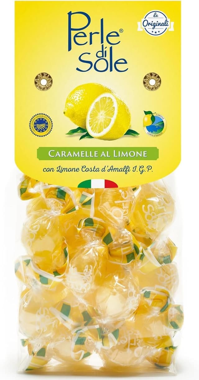 Detalle de Perle di Sole Caramelle dure al Limone Costa d’Amalfi I.G.P. con olio essenziale di limone, 200 g