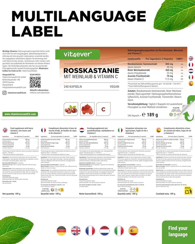 Thumbnail 5 de vit4ever Rosskastanienextrakt Hochdosiert 240 Kapseln