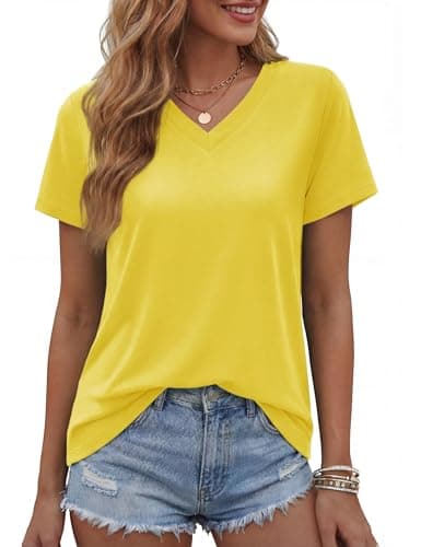 Detalle de TACVASEN camiseta mujer de manga corta con escote en V (amarillo, talla M)