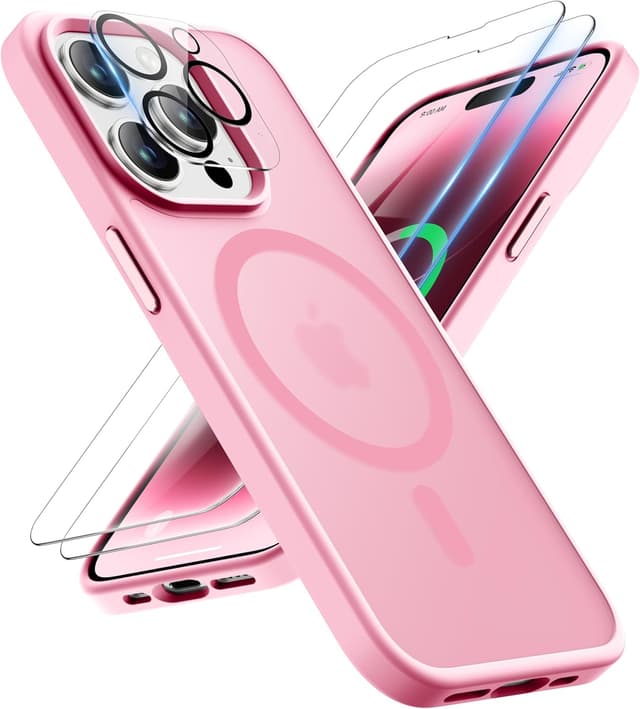 Detalle de ORETECH Hülle für iPhone 14 Pro Max (6,7 Zoll) – Mag-Safe-kompatibel, stoßfest mit 2 Displayschutzfolien und Kameraschutz, hellrosa