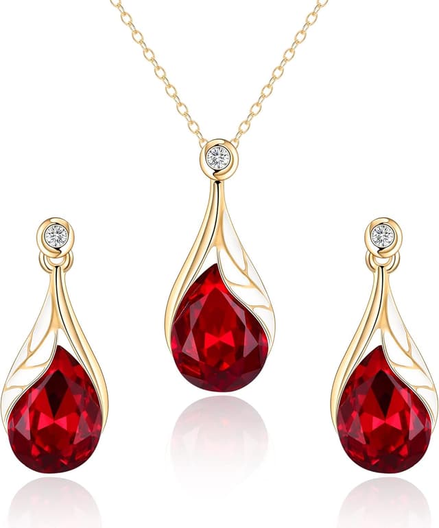 Thumbnail 6 de Parure bijoux de mariage Clearine : collier goutte d’eau, boucles d’oreilles feuille, émail, cristal autrichien et strass