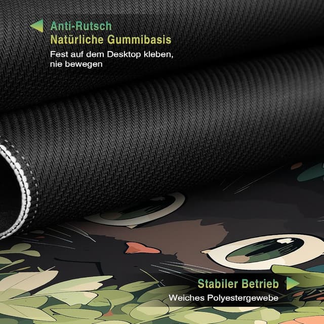 Detalle 2 de Acezeek Gaming Mouse Pad XXL 900×400mm with stitched edges & anti-slip base (Green & Cat)