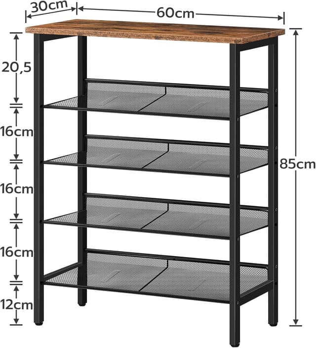 Detalle de HOOBRO EBF106XJ01 scarpiera a 5 livelli con ripiani a rete e struttura in metallo, in stile marrone vintage/nero