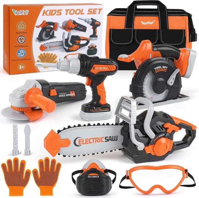 Detalle de Vanplay Kids Toys Tool Set with 4 Main Tools and Tool Bag (Pretend Play for 3–4 Year Olds)