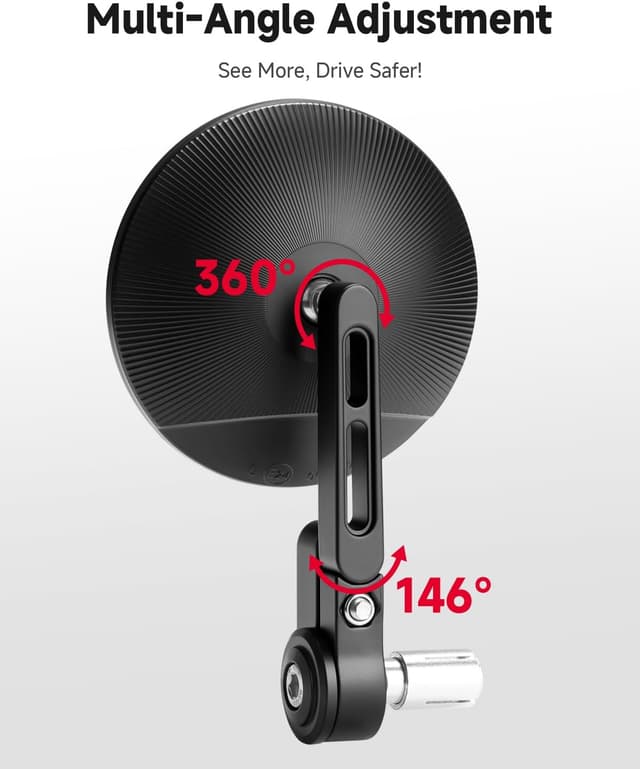 Detalle de Lot de 2 rétroviseurs moto KEMIMOTO CNC homologués E24, pivotants 360° pour guidon 22 mm